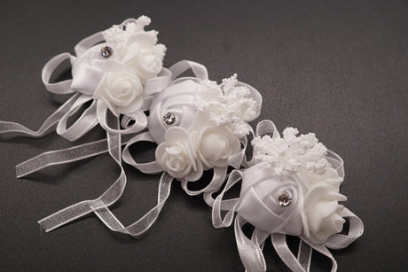 2 3/4" White Satin Rose Flower Pin Boutonniere - Pack of 12 Pin Corsages