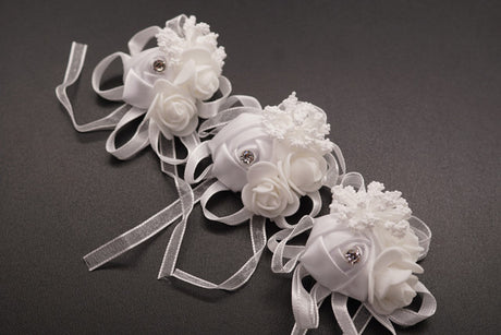 2 3/4" White Satin Rose Flower Pin Boutonniere - Pack of 12 Pin Corsages