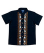 Boys Black Floral Guayabera Cotton Polyester Shirt - Black Floral, Short Sleeve, Embroidered Details, 4-14 (1 Piece)