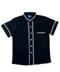 Boys Black Trim Guayabera Cotton Polyester Fabric - Black Trim, Embroidered Details, Short Sleeve, 4-14 (1 Piece)