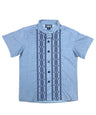 Chambray Diamond Cotton Polyester Fabric - Embroidered Details, Short Sleeve, Boys Shirt, Chambray Diamond, 4-14 (1 Piece)