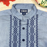 Chambray Diamond Cotton Polyester Fabric - Embroidered Details, Short Sleeve, Boys Shirt, Chambray Diamond, 4-14 (1 Piece)