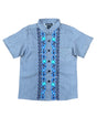 Boys Chambray Floral Guayabera Cotton Polyester Fabric - Chambray Floral, Short Sleeve, Embroidered Details (4-14)