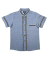 Boys Chambray Trim Guayabera Cotton Polyester Shirt - Chambray Trim, Short Sleeve, Embroidered Details, 4-14 (1 Piece)