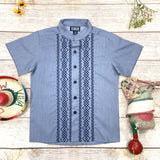 Chambray Diamond Cotton Polyester Fabric - Embroidered Details, Short Sleeve, Boys Shirt, Chambray Diamond, 4-14 (1 Piece)