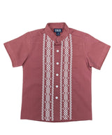 Boys Rust Diamond Guayabera Cotton Polyester Shirt - Rust Diamond, Embroidered Details, Short Sleeve (4-14)