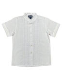 Boys White Diamond Guayabera Cotton Polyester Fabric - White Diamond, Short Sleeve, Embroidered Details, Sizes 4-14 (1 Piece)
