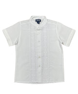Boys White Diamond Guayabera Cotton Polyester Fabric - White Diamond, Short Sleeve, Embroidered Details, Sizes 4-14 (1 Piece)