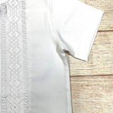 Boys White Diamond Guayabera Cotton Polyester Fabric - White Diamond, Short Sleeve, Embroidered Details, Sizes 4-14 (1 Piece)