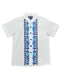 Boys White Floral Guayabera Cotton Polyester Fabric - White Floral, Short Sleeve, Embroidered Details, 4-14 (1 Piece)