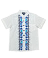 Boys White Floral Guayabera Cotton Polyester Fabric - White Floral, Short Sleeve, Embroidered Details, 4-14 (1 Piece)