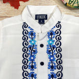 Boys White Floral Guayabera Cotton Polyester Fabric - White Floral, Short Sleeve, Embroidered Details, 4-14 (1 Piece)