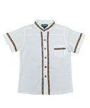 Boys White Trim Guayabera Shirt - Cotton Polyester Fabric, White Trim, Embroidered Details, Short Sleeve, Sizes 4-14 (1 Unit)