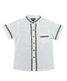 Boys White Trim Guayabera Shirt - Cotton Polyester Fabric, White Trim, Embroidered Details, Short Sleeve, Sizes 4-14 (1 Unit)