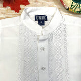 Boys White Diamond Guayabera Cotton Polyester Fabric - White Diamond, Short Sleeve, Embroidered Details, Sizes 4-14 (1 Piece)
