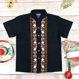 Boys Black Floral Guayabera Cotton Polyester Shirt - Black Floral, Short Sleeve, Embroidered Details, 4-14 (1 Piece)