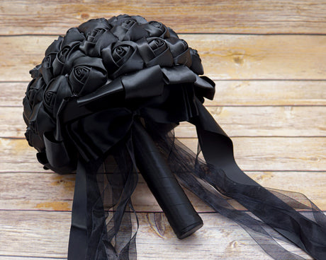 Black Rose Bud Satin Bouquet