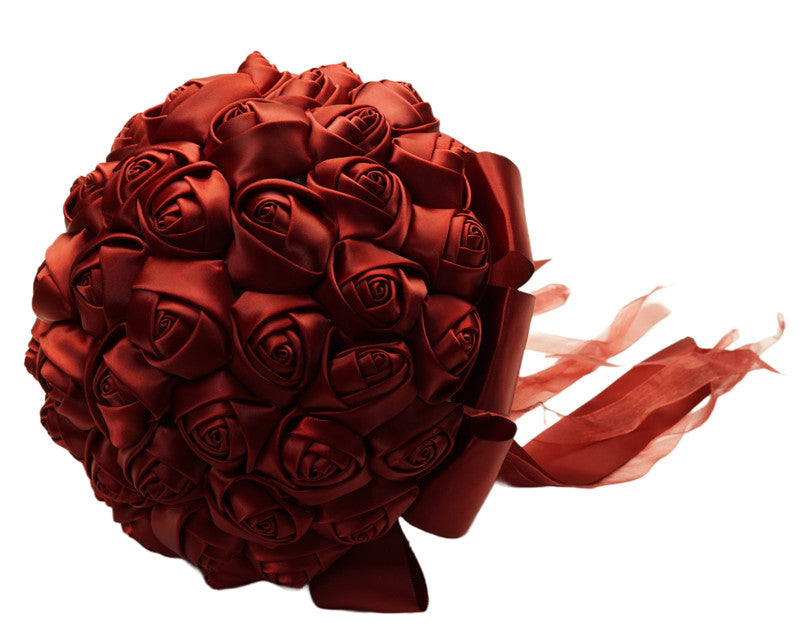 Burgundy Rose Bud Satin Bouquet