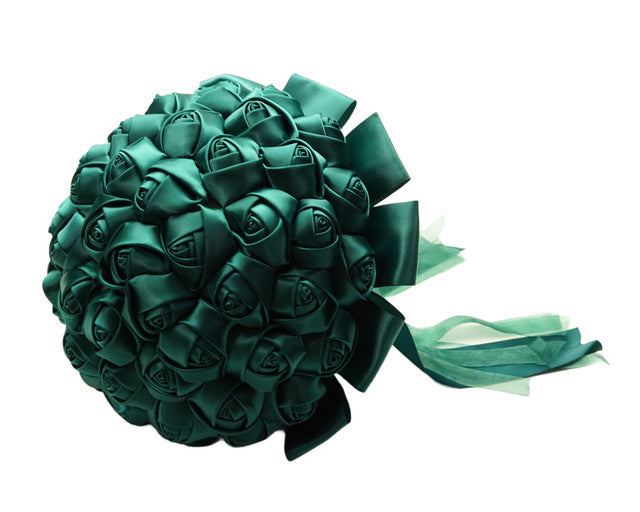 Hunter Green Rose Bud Satin Bouquet