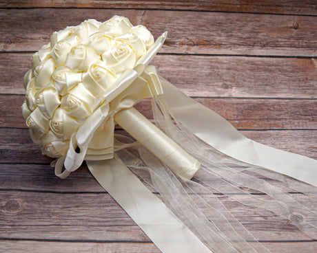 Ivory Rose Bud Satin Bouquet