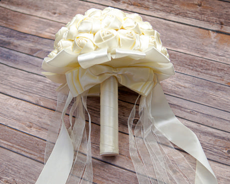 Ivory Rose Bud Satin Bouquet