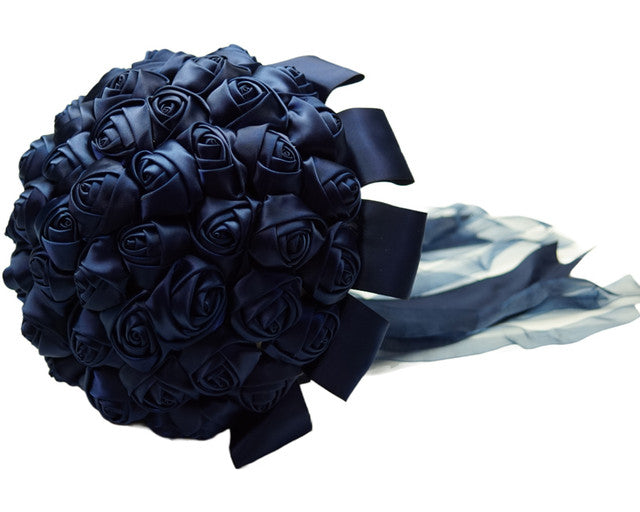 Navy Blue Rose Bud Satin Bouquet