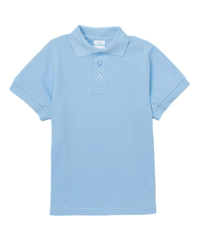 Boys Uniform Polo Shirt Cotton Polyester Fabric - Sky Blue, Pique, Ribbed Collar And Sleeve, Sizes 5-18