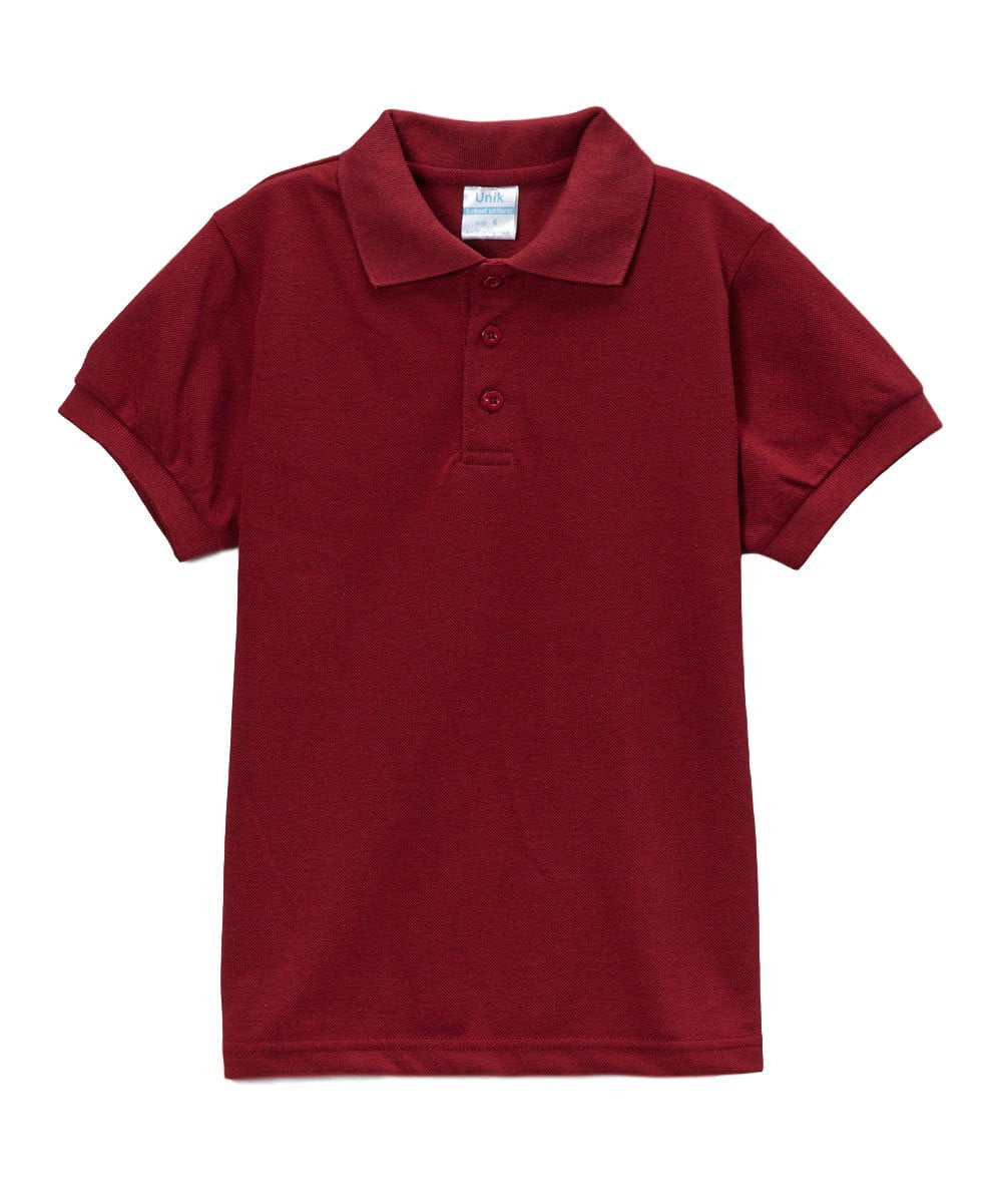 Boys Uniform Polo Shirt Cotton Polyester Fabric - White, Pique, Ribbed Collar And Sleeve, Sizes 5-18 (1 Piece)