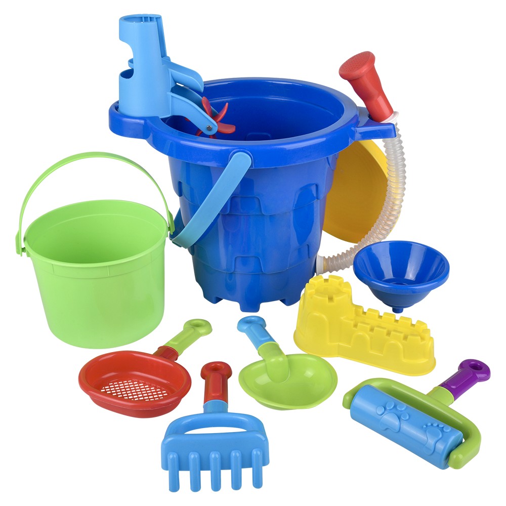 Sand Toys Large Bucket With 9pc Sand Toys (1 Set)