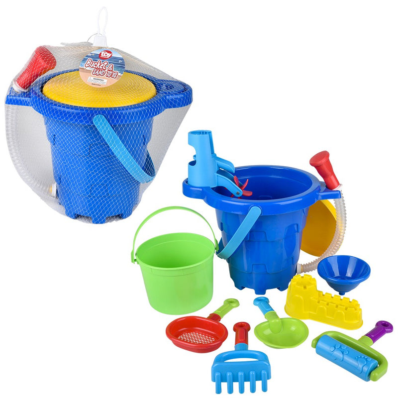 Sand Toys Large Bucket With 9pc Sand Toys (1 Set)
