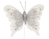 4" White Silver Glitter Butterfly Decorations - Pack of 12 Monarch Butterflies
