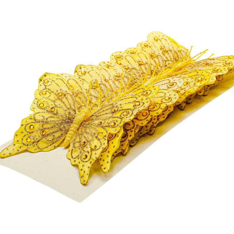 4" Yellow Gold Glitter Butterfly Decorations - Pack of 12 Monarch Butterflies