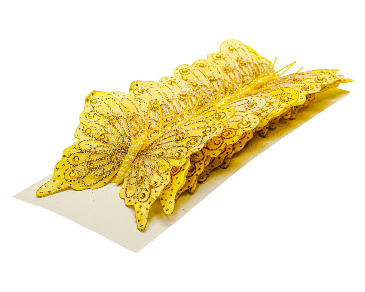 4" Yellow Gold Glitter Butterfly Decorations - Pack of 12 Monarch Butterflies