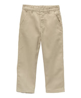 Boy's Uniform Twill Pants - Khaki Flat Front, Adjustable Waist, Zipper Closure (5-16)