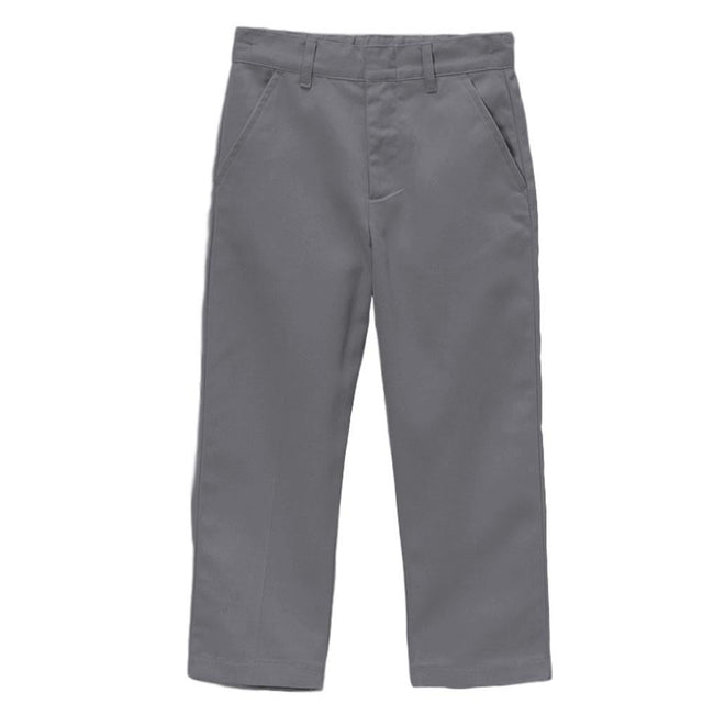 Boy's Uniform Twill Pants - Grey Flat Front, Adjustable Waist, Zipper Closure (Sizes 4-16)
