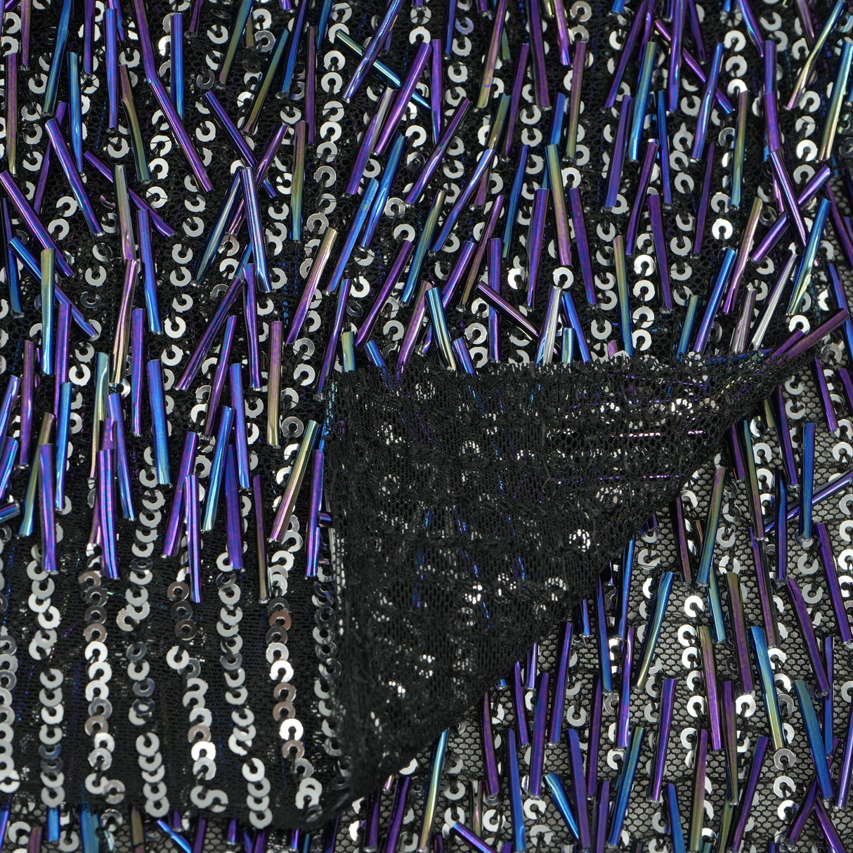 Beaded Sequin Stretch Mesh Fabric Irid Black