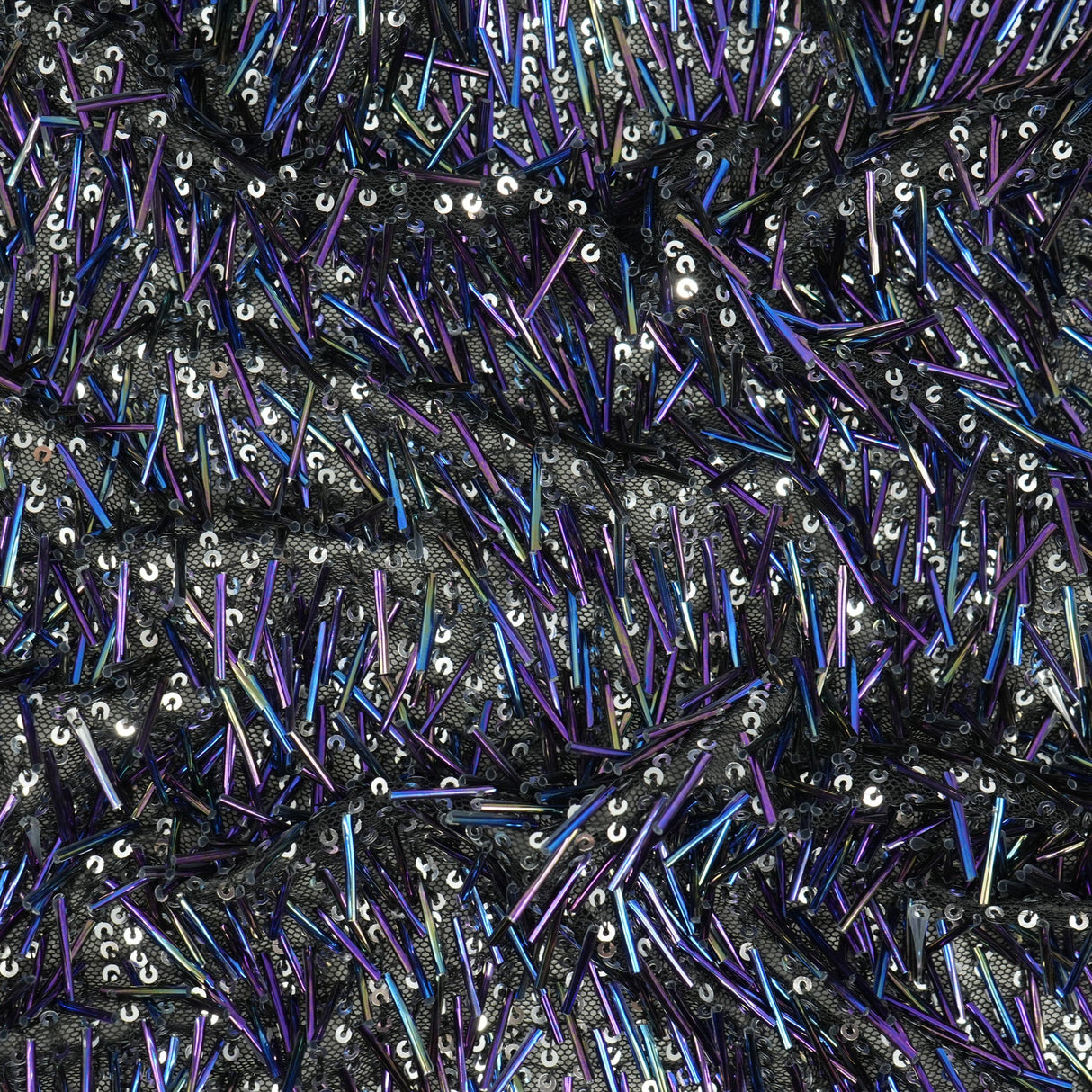 Beaded Sequin Stretch Mesh Fabric Irid Black
