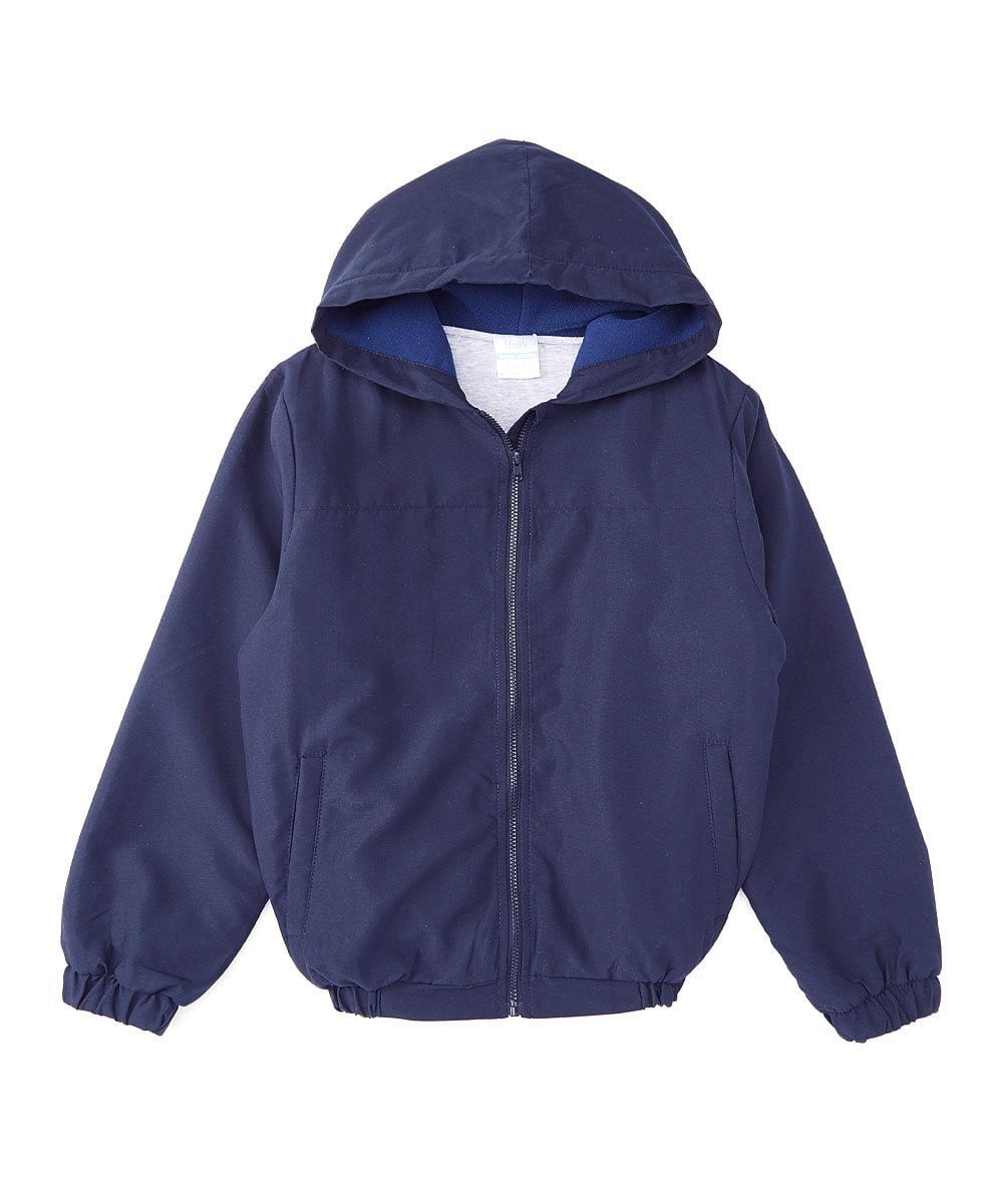 Boys Windbreaker Jacket - Fleece Lined Windbreaker Fabric, Khaki, White, Black, Navy, Hooded, Zipper Closure (1 Unit)