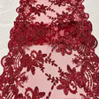Burgundy Sequin Lace Fabric - Burgundy Embroideries On Mesh, 54" Width