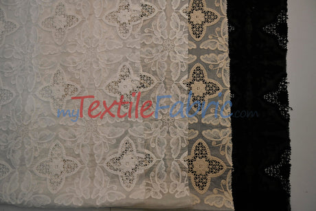 Butterfly Embroidery Cotton Fabric - White, Offwhite, Ecru, Black, 52-54" Width (1 Yard)