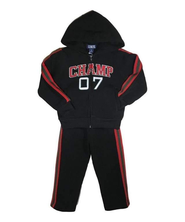 Boy Champ 07 Fleece Tracksuit - Black, Dark Grey, Navy, Sporty Graphic (1 Set)