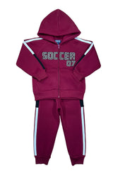 BW2173 Boy Soccer 07 Track Suit Fleece Fabric - Embroidered Soccer, Stripes, Burgundy/Grey/Navy (1 Set)