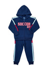 BW2173 Boy Soccer 07 Track Suit Fleece Fabric - Embroidered Soccer, Stripes, Burgundy/Grey/Navy (1 Set)