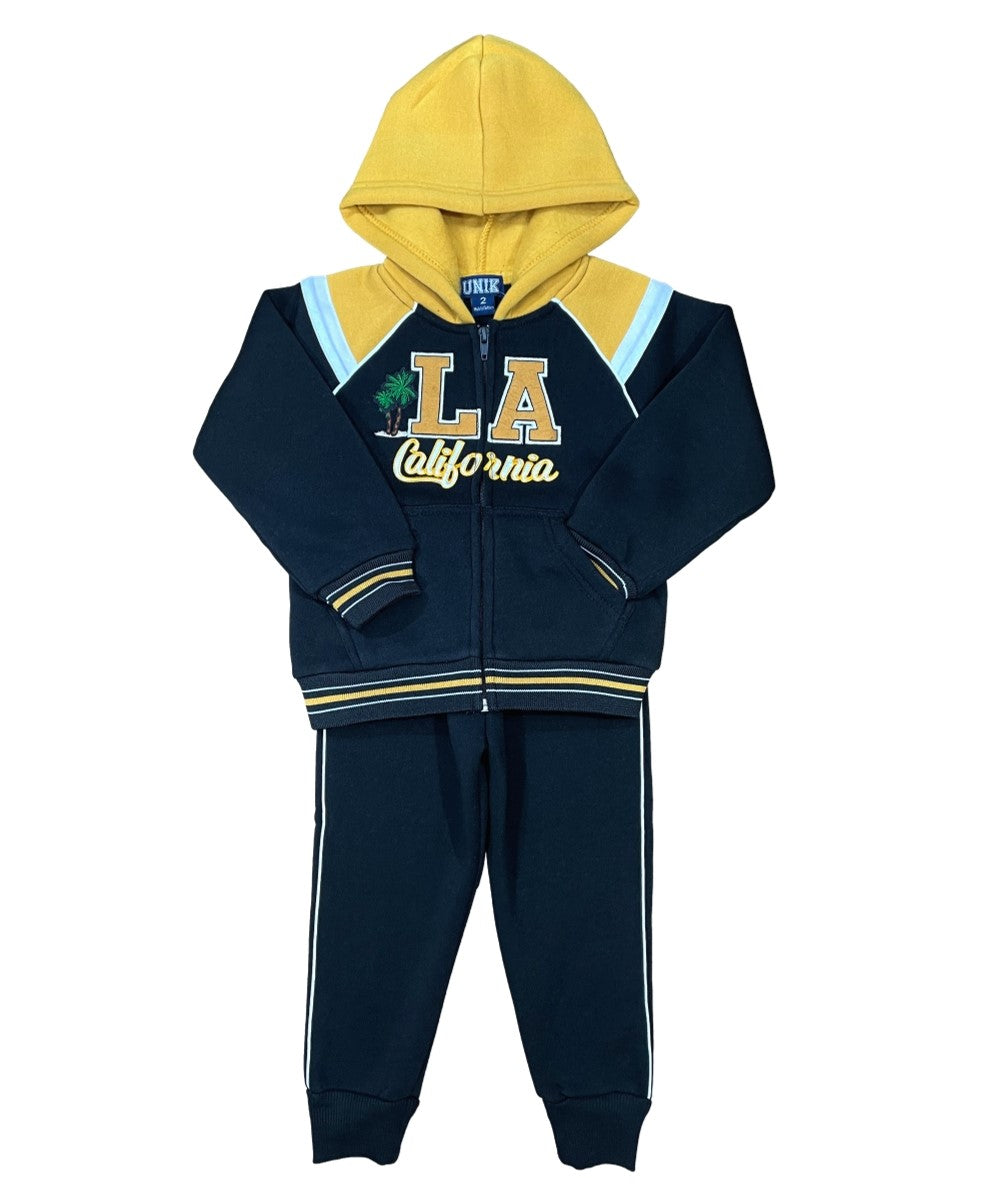 LA California Boy Fleece Set Fleece Fabric - Embroidered Palm Trees, Boy's Tracksuit (1 Set)