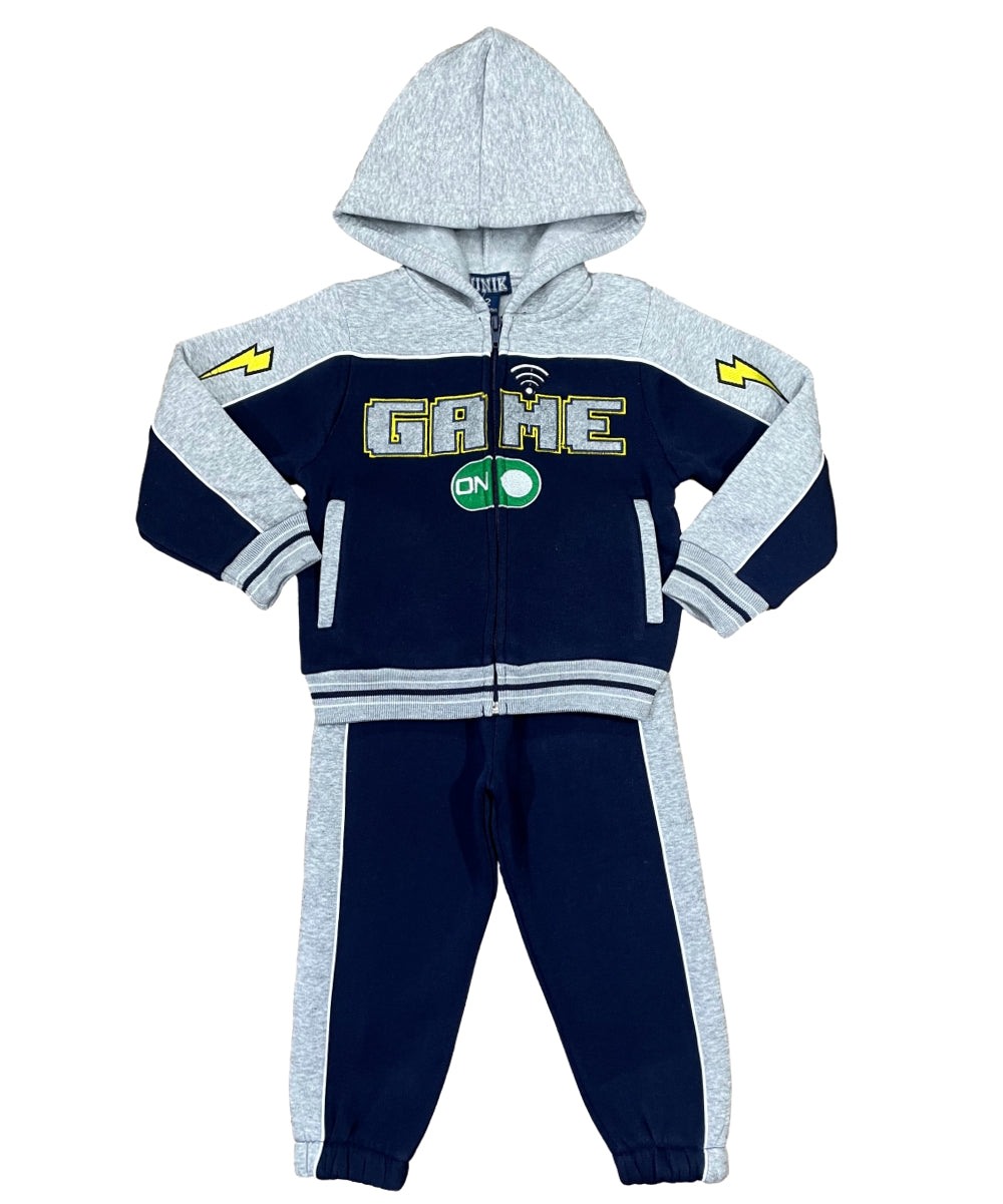 Game On Boys Fleece Boy's Tracksuit Fabric - Charcoal, D Grey, Navy (1 Set)
