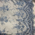 Baby Blue Sequin Lace Fabric With Embroideries On Mesh - Baby Blue, Embroidered Lace, 54" Width