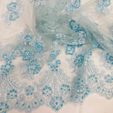 1 Yard Luxurious Corded Lace Fabric Embroidered on 100% Polyester Net Mesh White