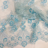 1 Yard Beaded Corded Lace Fabric Embroidered on 100 Percent Polyester Net Mesh 52 Inch Width