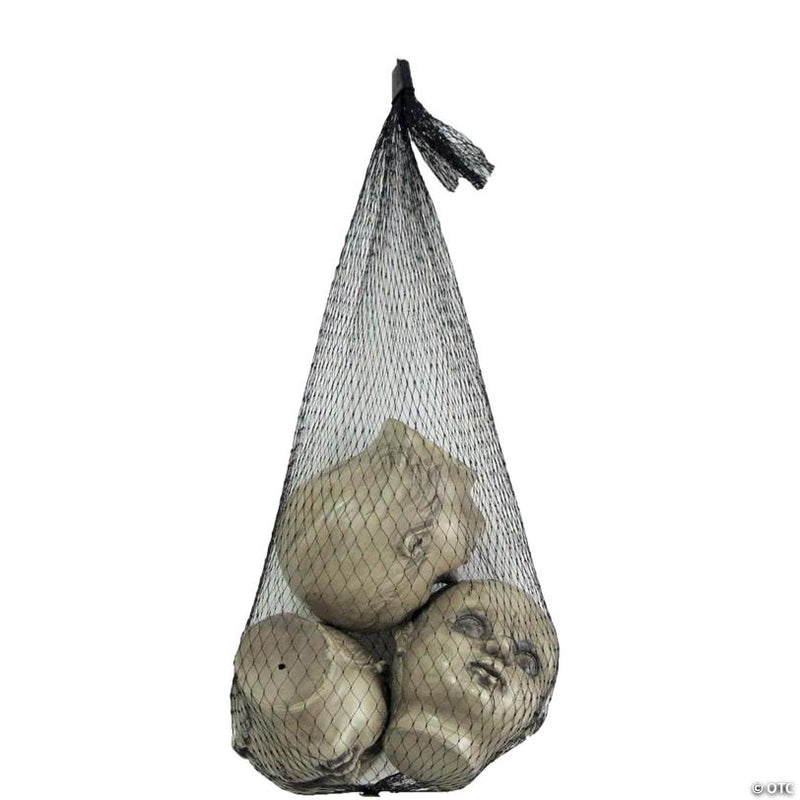 RADYAN Bag of Three Plastic Doll Heads Halloween Decoration for Haunted Houses shown in a clear product image