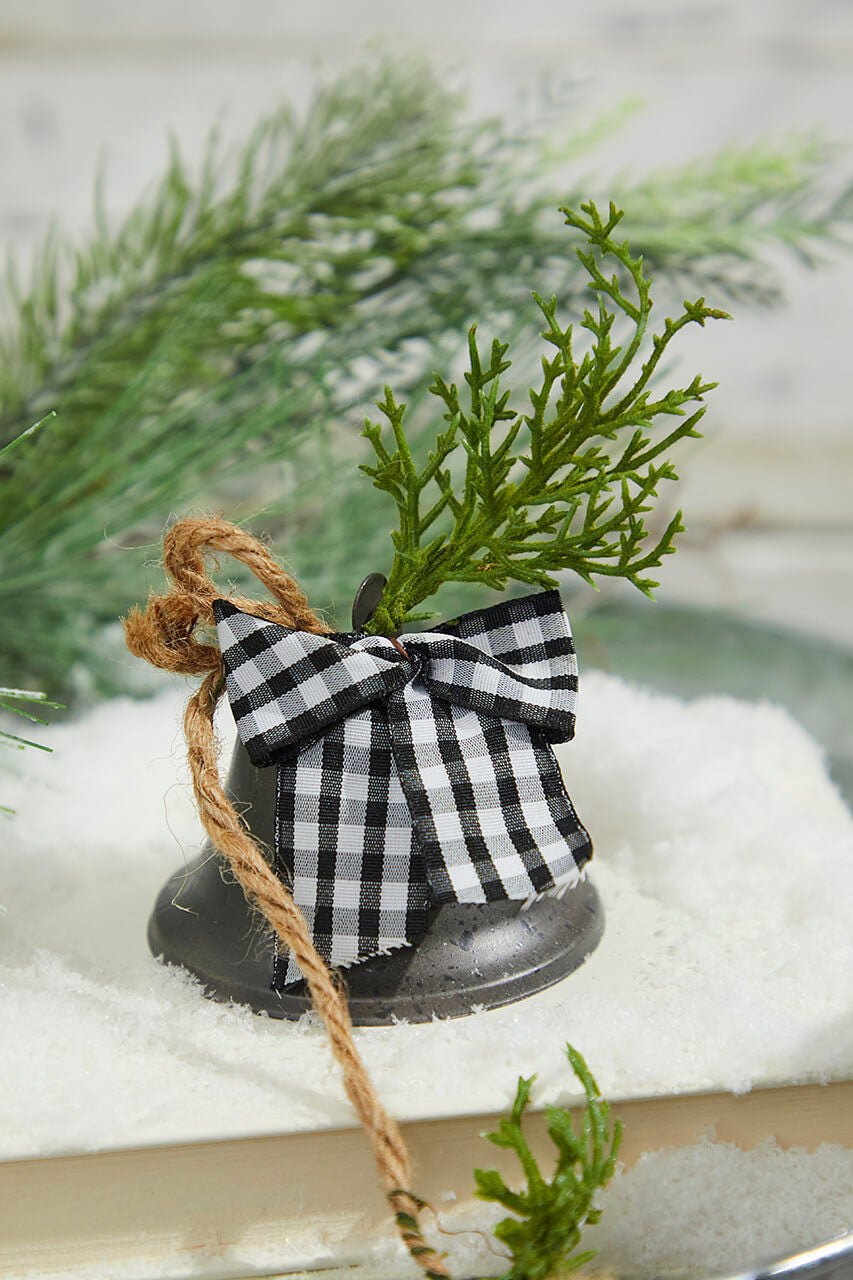 48 Inchi Galvanized Bells Garland with Country Check Bows Christmas Rustic Decor